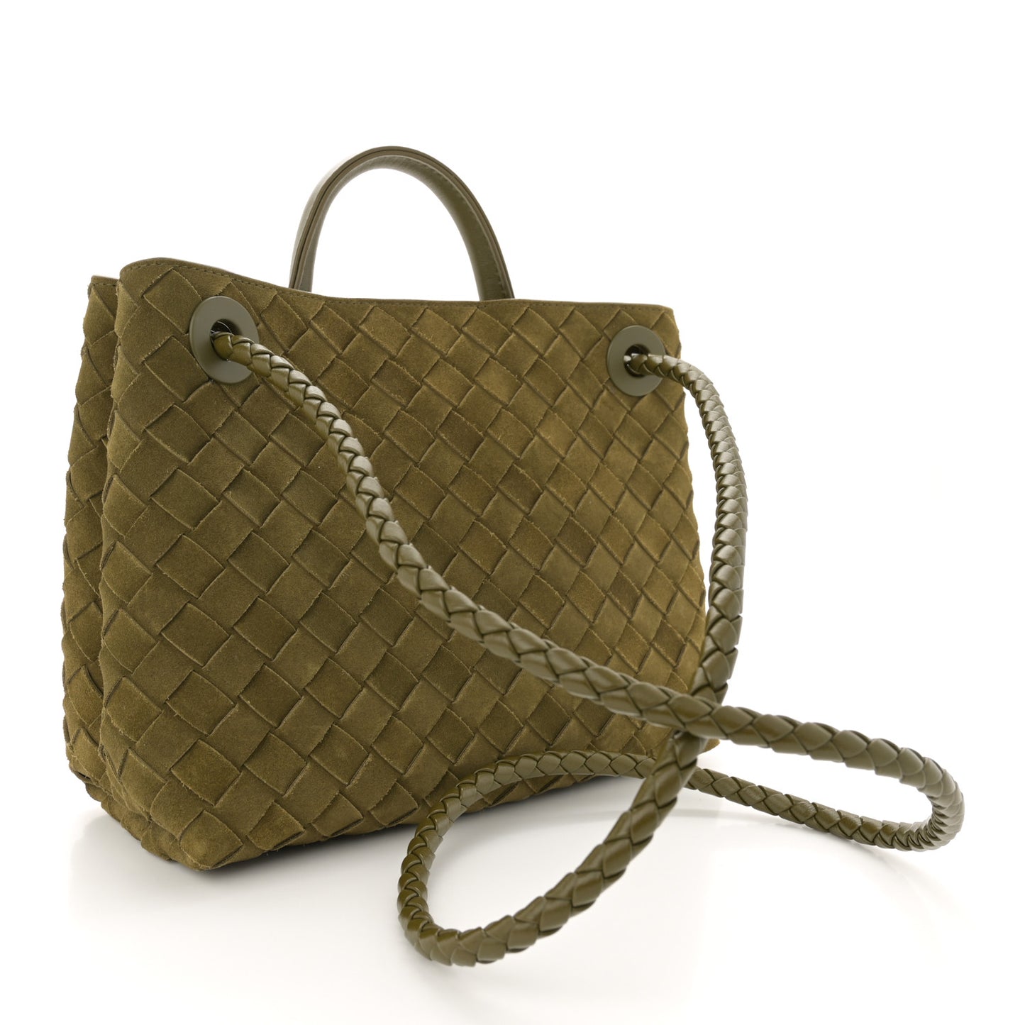 Suede Intrecciato Small Andiamo Shoulder Bag Olive Oil