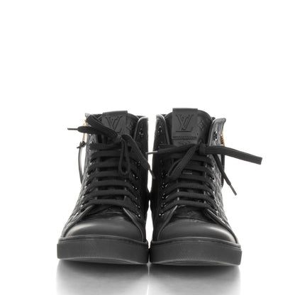 Louis Vuitton Calfskin Embossed Monogram Punchy High Top Sneakers 39 Black 2 of 8