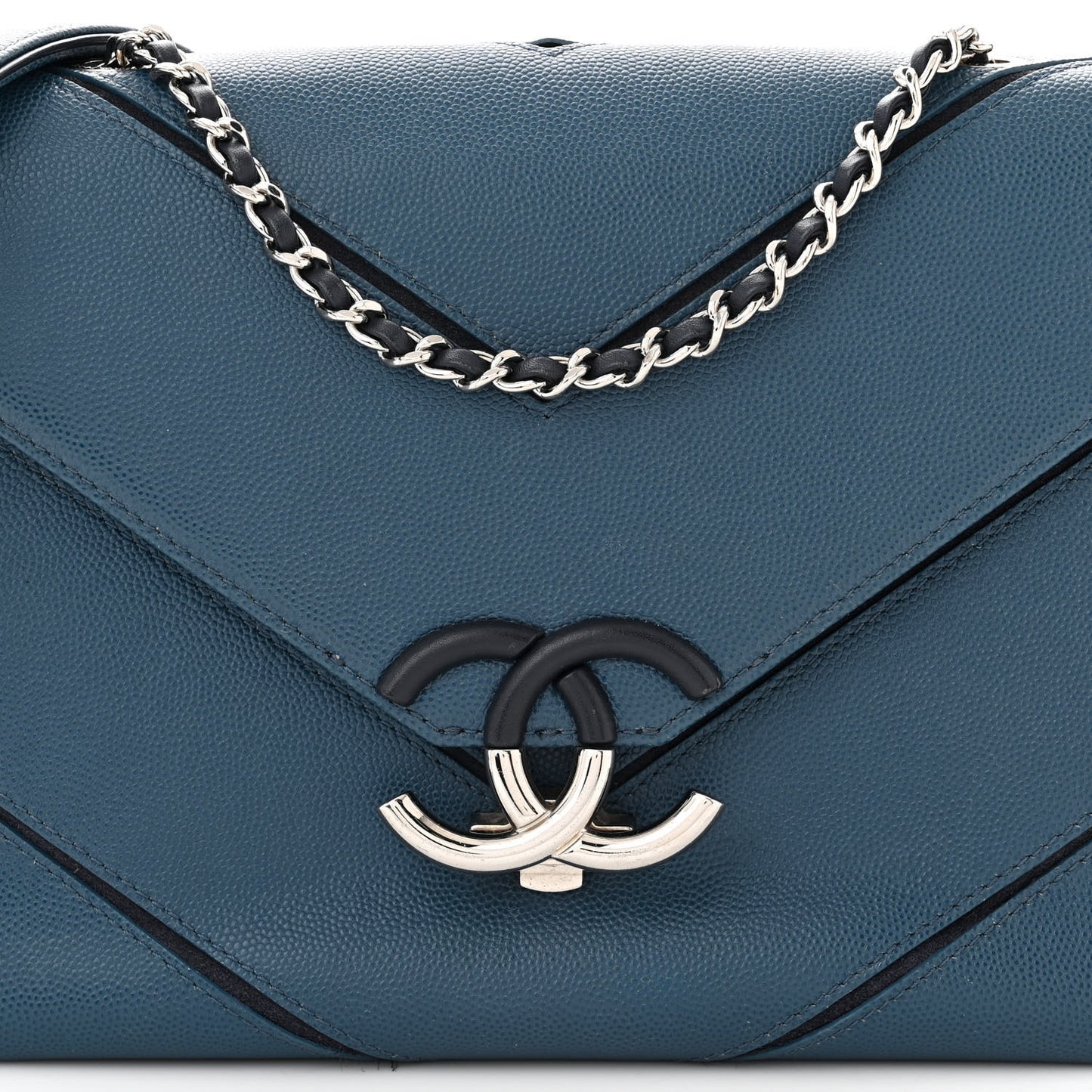 Caviar Macro Chevron Single Flap Blue