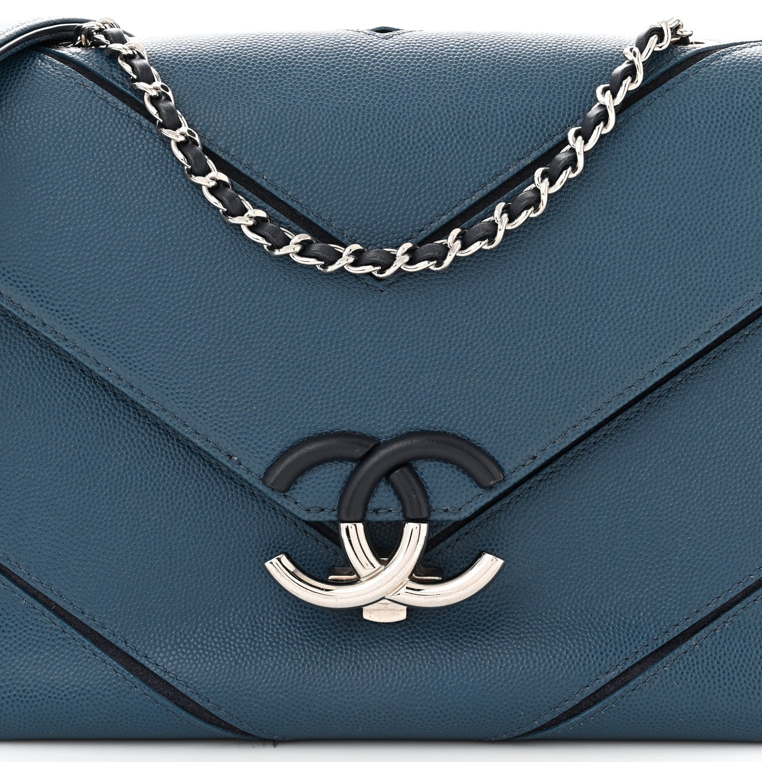 Chanel Caviar Macro Chevron Single Flap Blue 8 of 10
