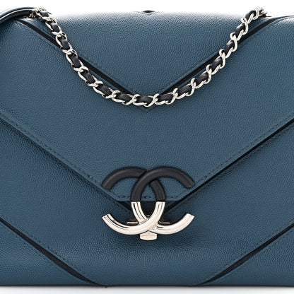 Chanel Caviar Macro Chevron Single Flap Blue 8 of 10