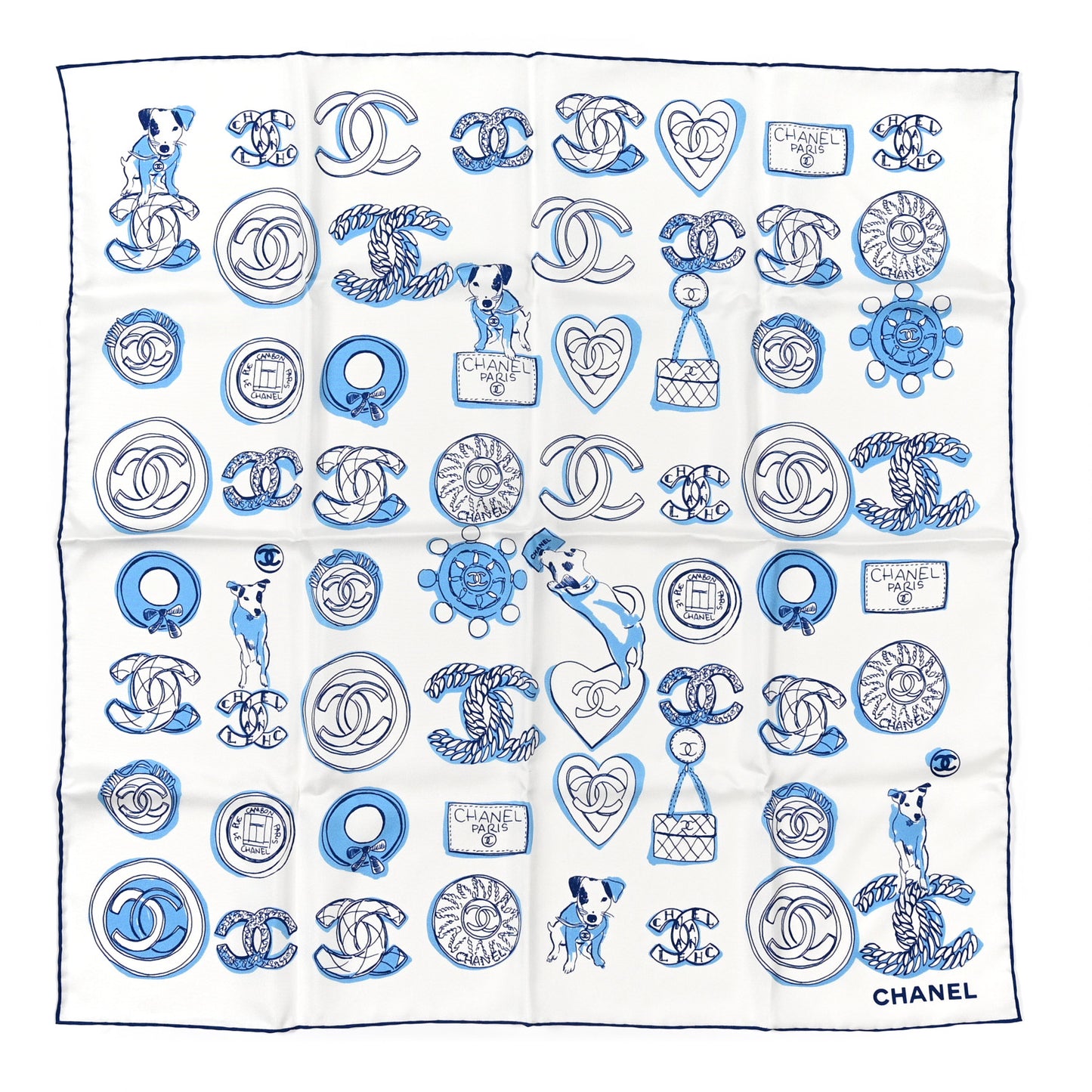 Silk CC Scarf Blue White