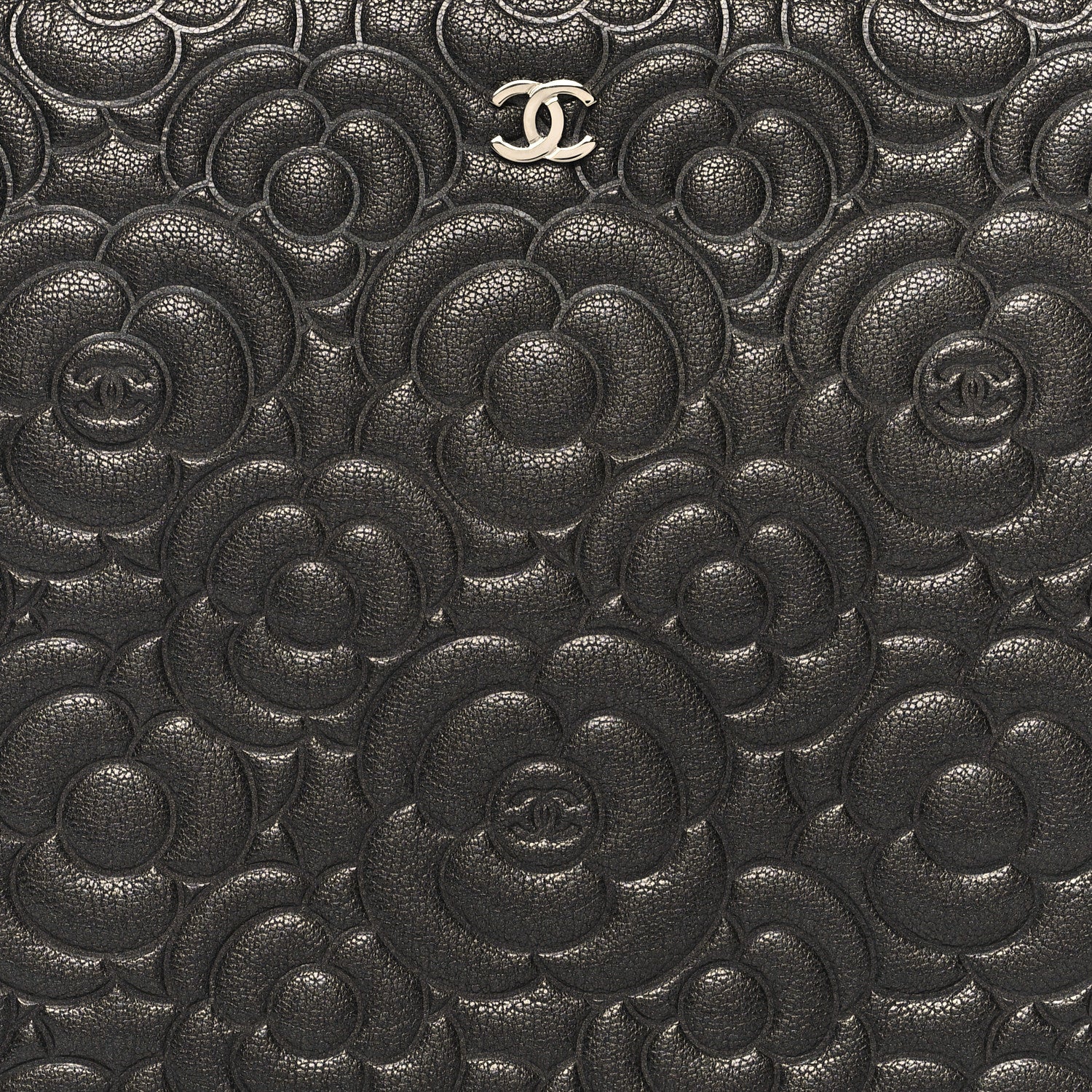 Chanel Goatskin Camellia Embossed Medium Cosmetic Case Dark Grey 8 of 9