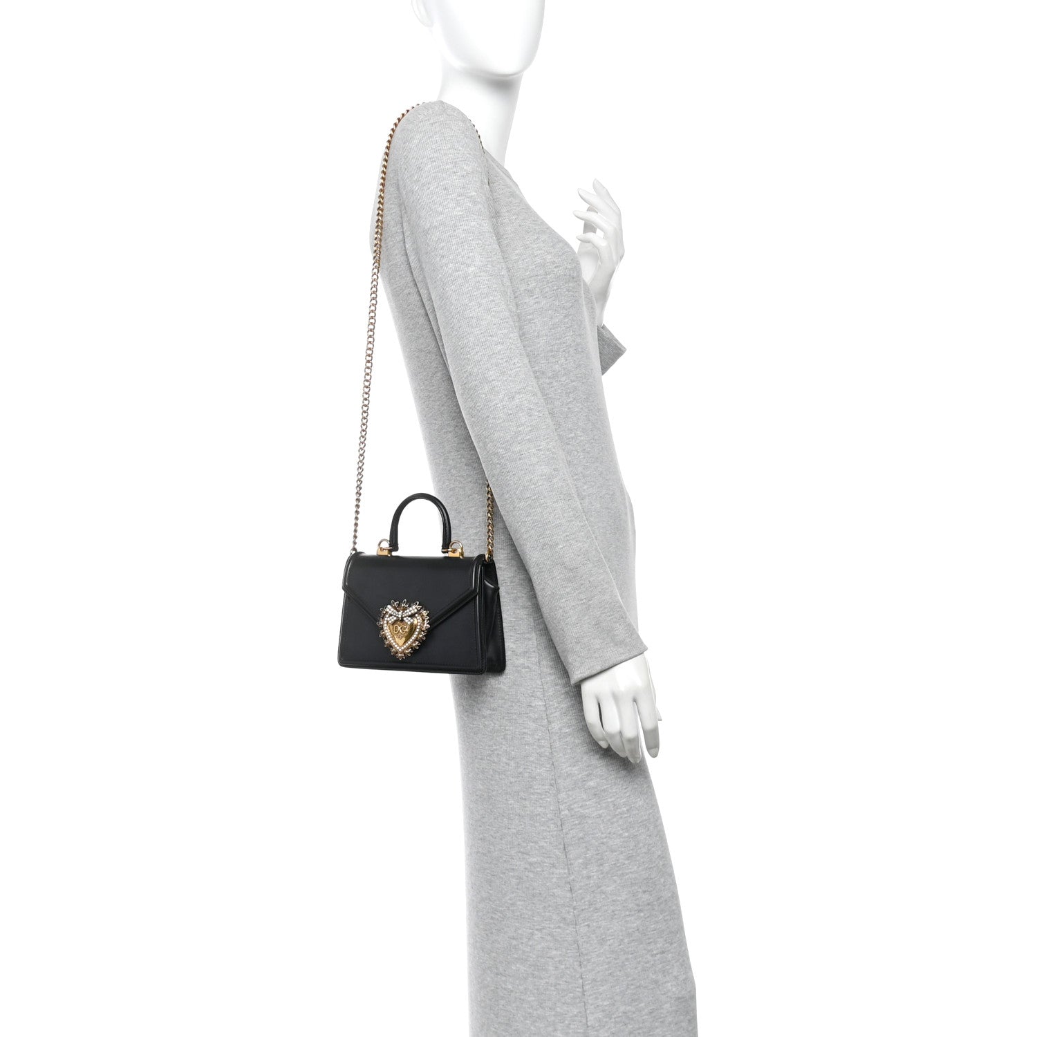 Dolce & Gabbana Smooth Calfskin Small Devotion Envelope Top Handle Bag Black 2 of 12