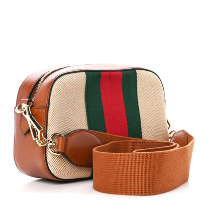 Gucci Vintage Canvas Web Shoulder Bag Sand Cuir 3 of 12