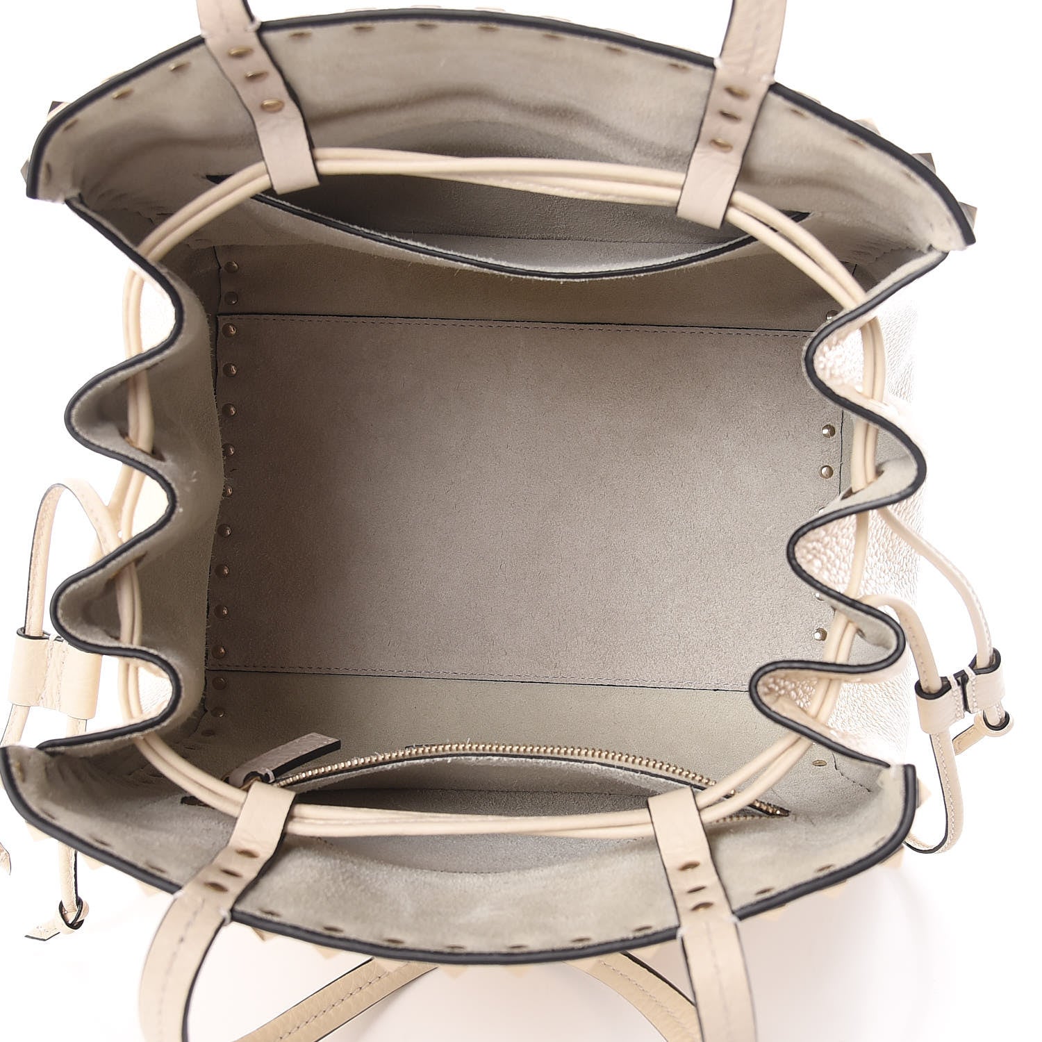 Valentino Garavani Pebbled Calfskin Rockstud Double Handle Cinch Tote Light Ivory 5 of 10