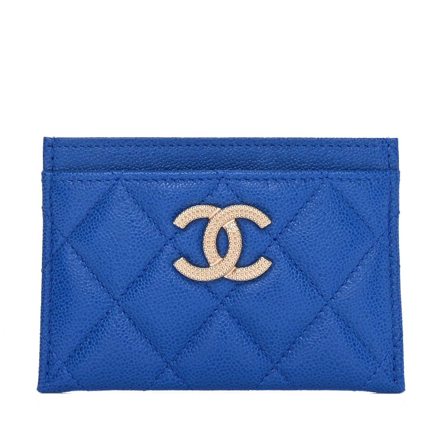 Caviar Quilted Studded CC Card Holder Blue