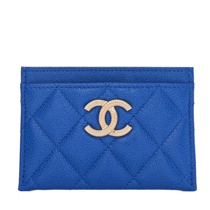 Chanel Caviar Quilted Studded CC Card Holder Blue 1 of 10