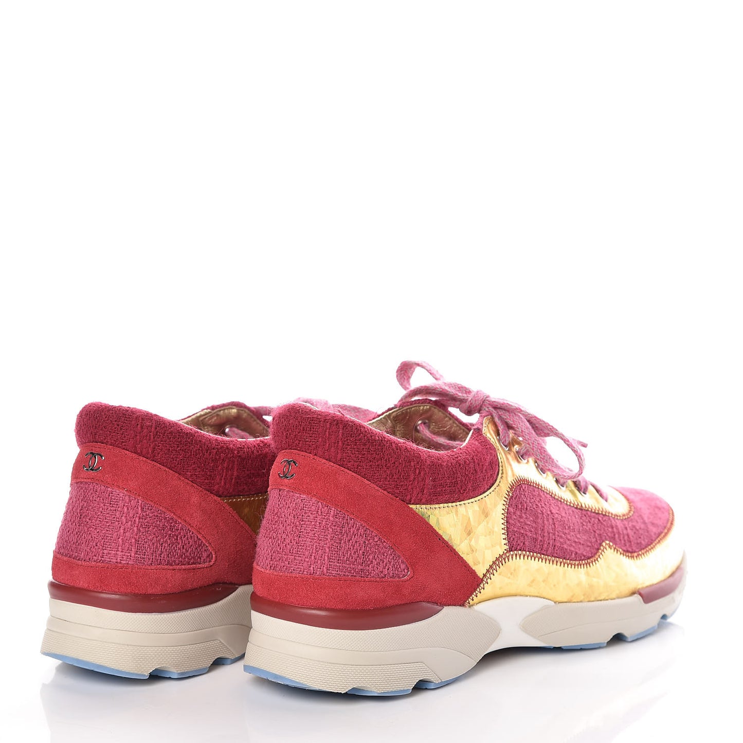 Tweed Suede Calfskin Sneakers 38 Dark Pink