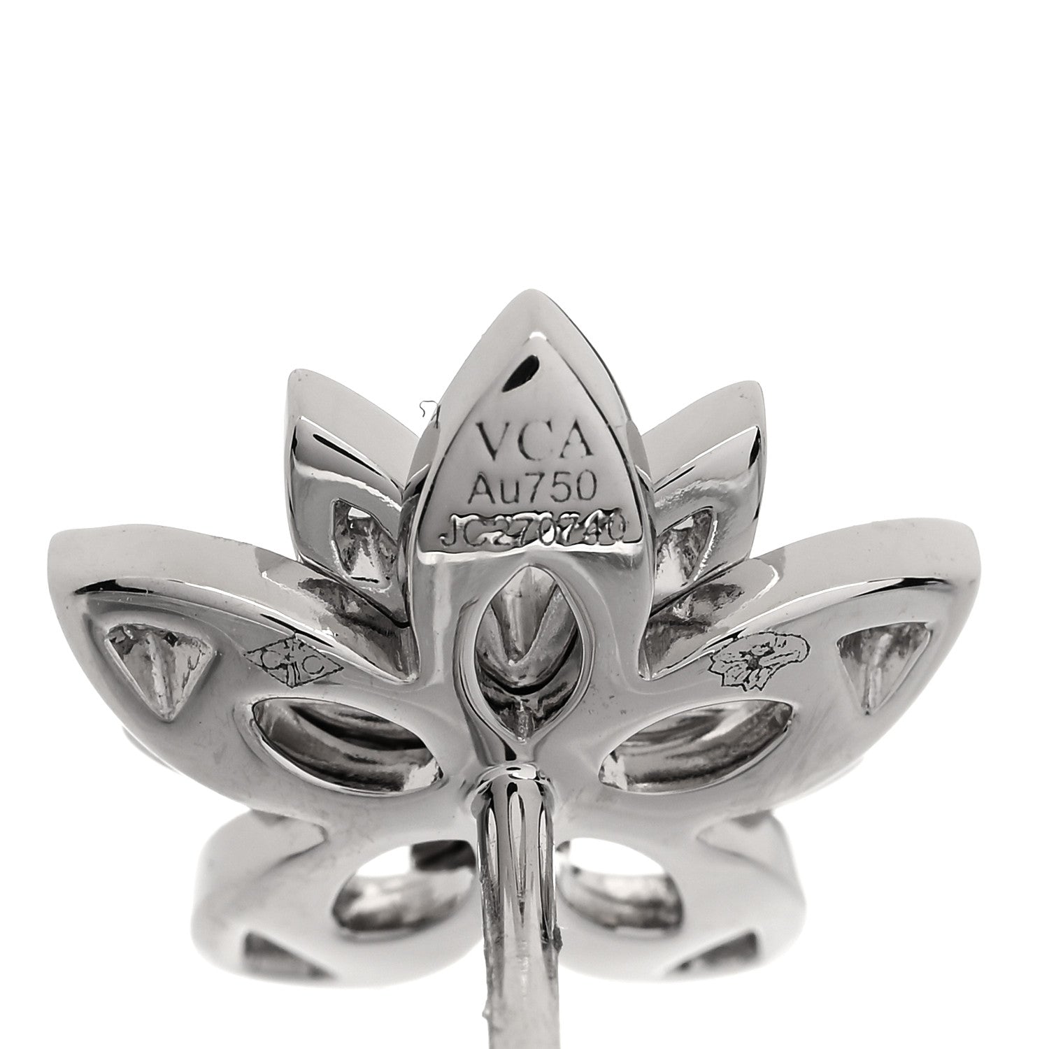 Van Cleef & Arpels 18K White Gold Diamond Mini Lotus Openwork Earrings 4 of 5