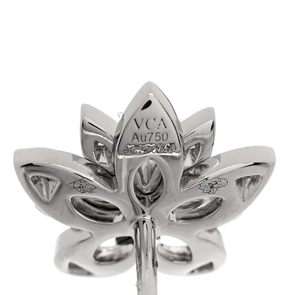 Van Cleef & Arpels 18K White Gold Diamond Mini Lotus Openwork Earrings 4 of 5