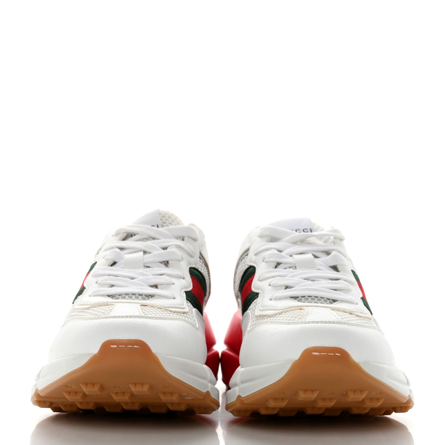 Gucci Lavaredo Eco Fabric Mesh Web Womens Rhyton Reflective Sneakers 37 Great White Green Red Silver 2 of 8