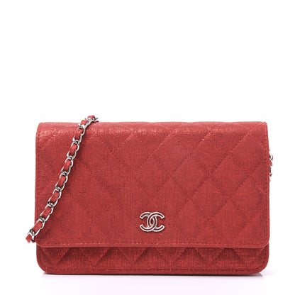 Chanel Metallic Iridescent Calfskin Wallet On Chain WOC Red 1 of 9