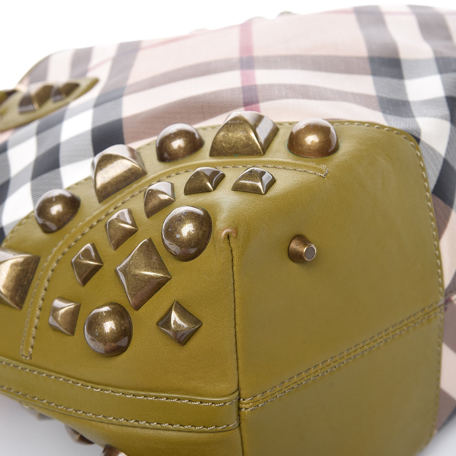 Burberry Nova Check Mega Stud Nickie Tote Green 8 of 17