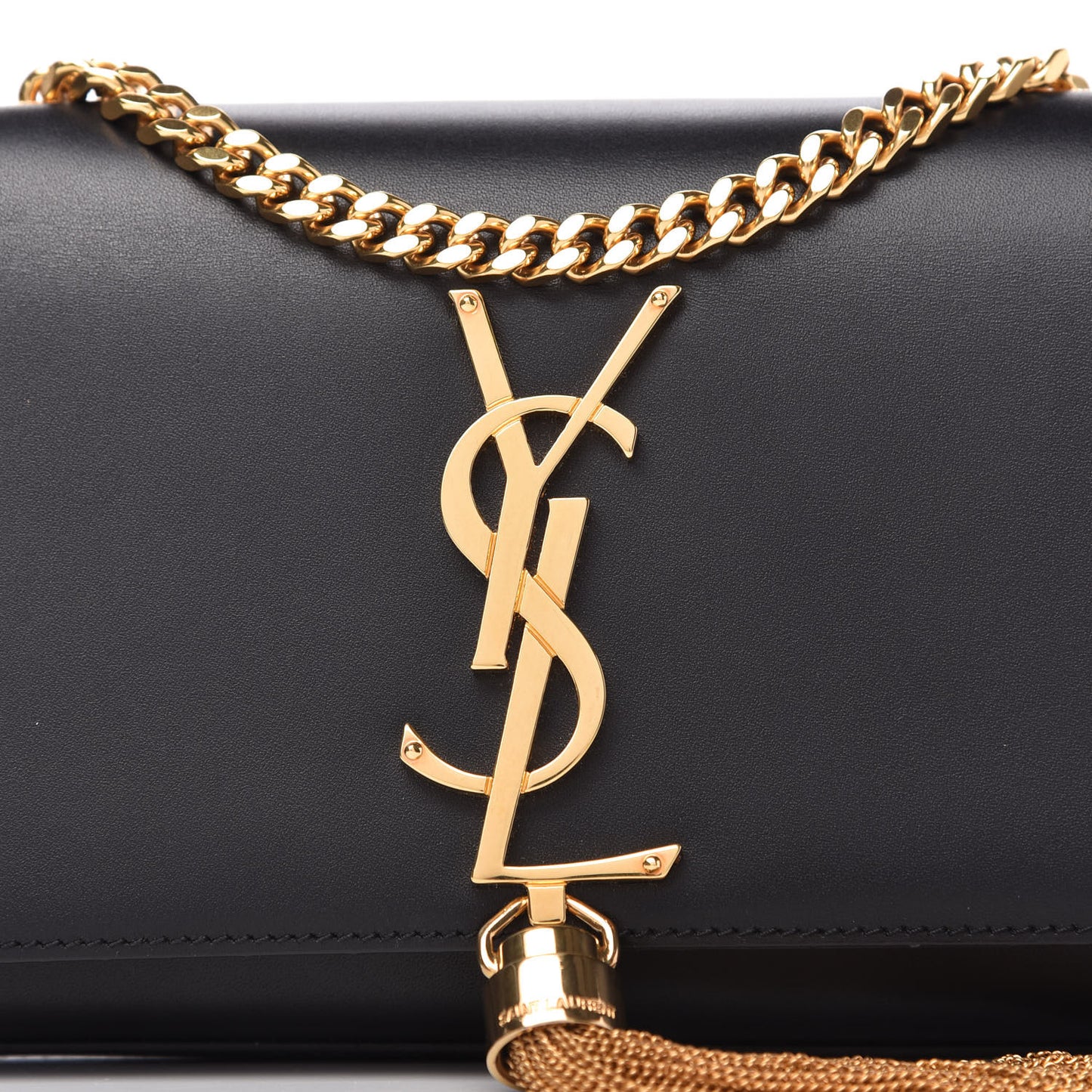 Calfskin Small Classic Monogram Kate Tassel Satchel Black