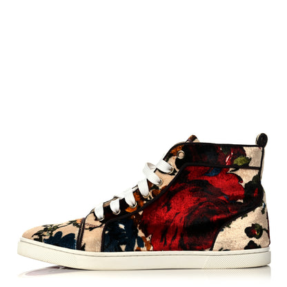 Christian Louboutin Velvet Floral Bip Bip Orlato High Top Flat Sneakers 37.5 Beige 1 of 12