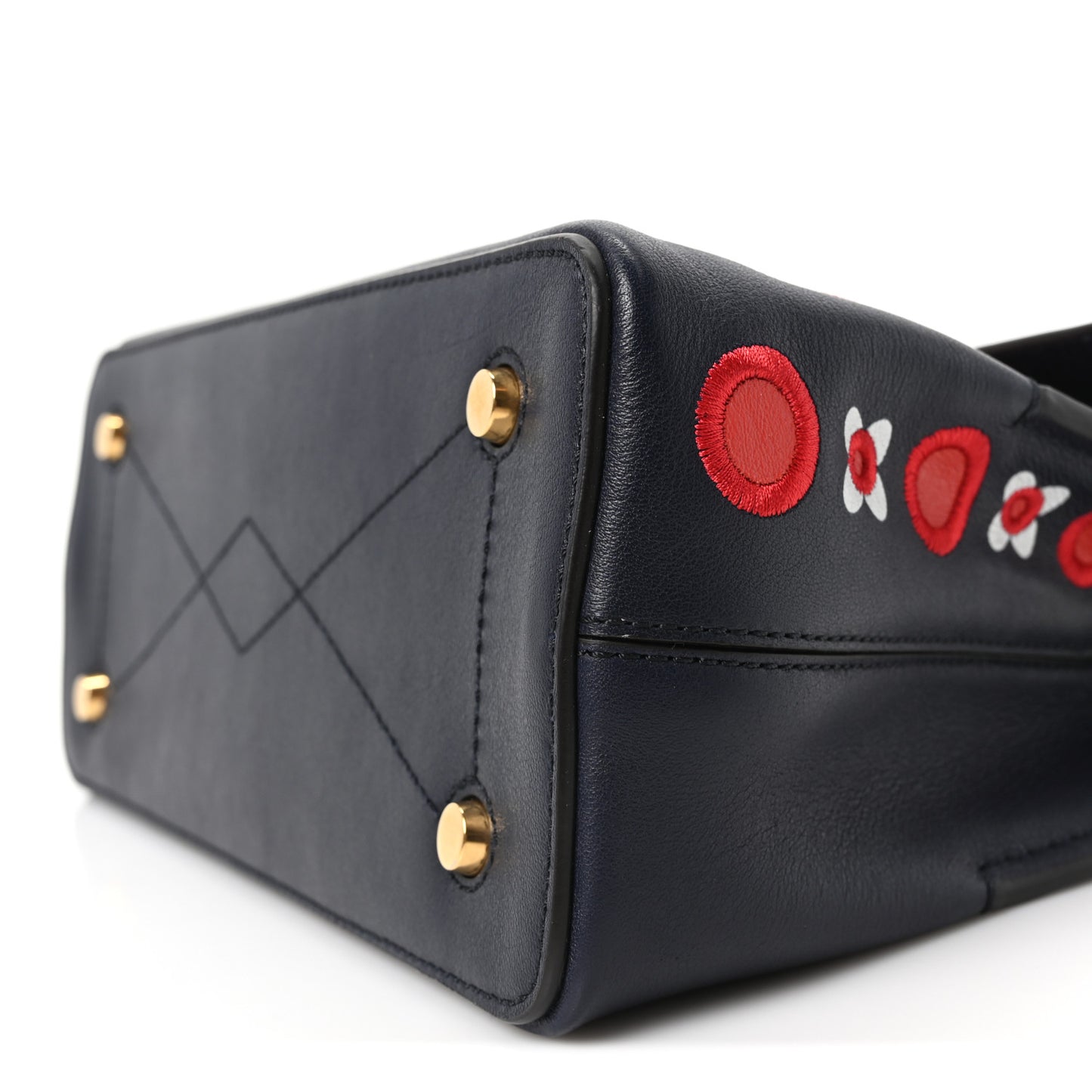 Calfskin Embroidered Small Seaton Navy Red White