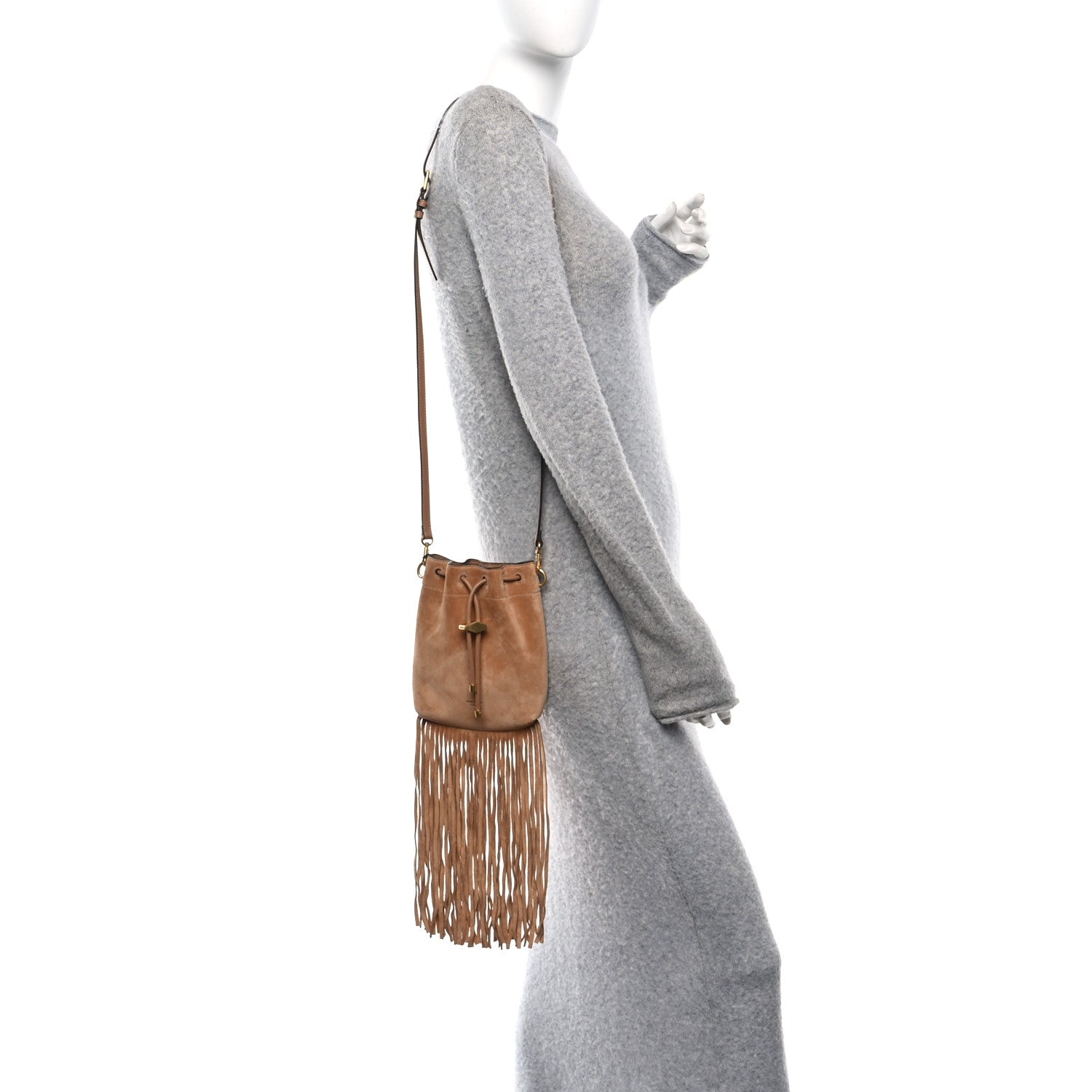 Jimmy Choo Suede Mini Fringe Tassel Bag Toffee 2 of 9
