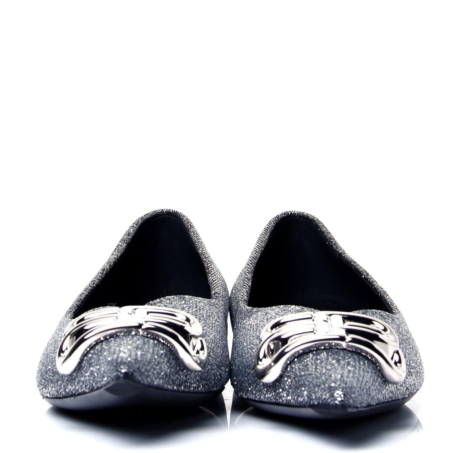 Shiny Fabric BB Square Knife Pointy Toe Ballerina Flats 37 Silver