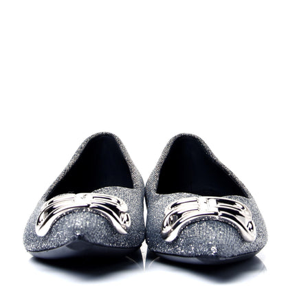 Balenciaga Shiny Fabric BB Square Knife Pointy Toe Ballerina Flats 37 Silver 2 of 6