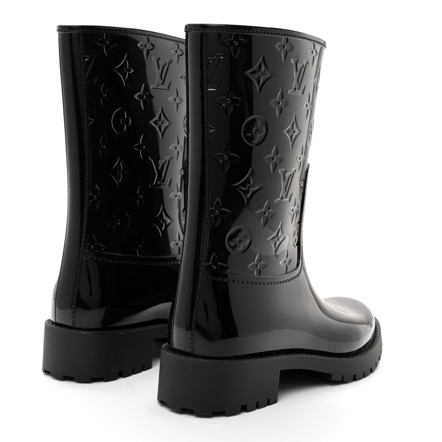 Rubber Embossed Monogram Drops Flat Half Boots 41 Black