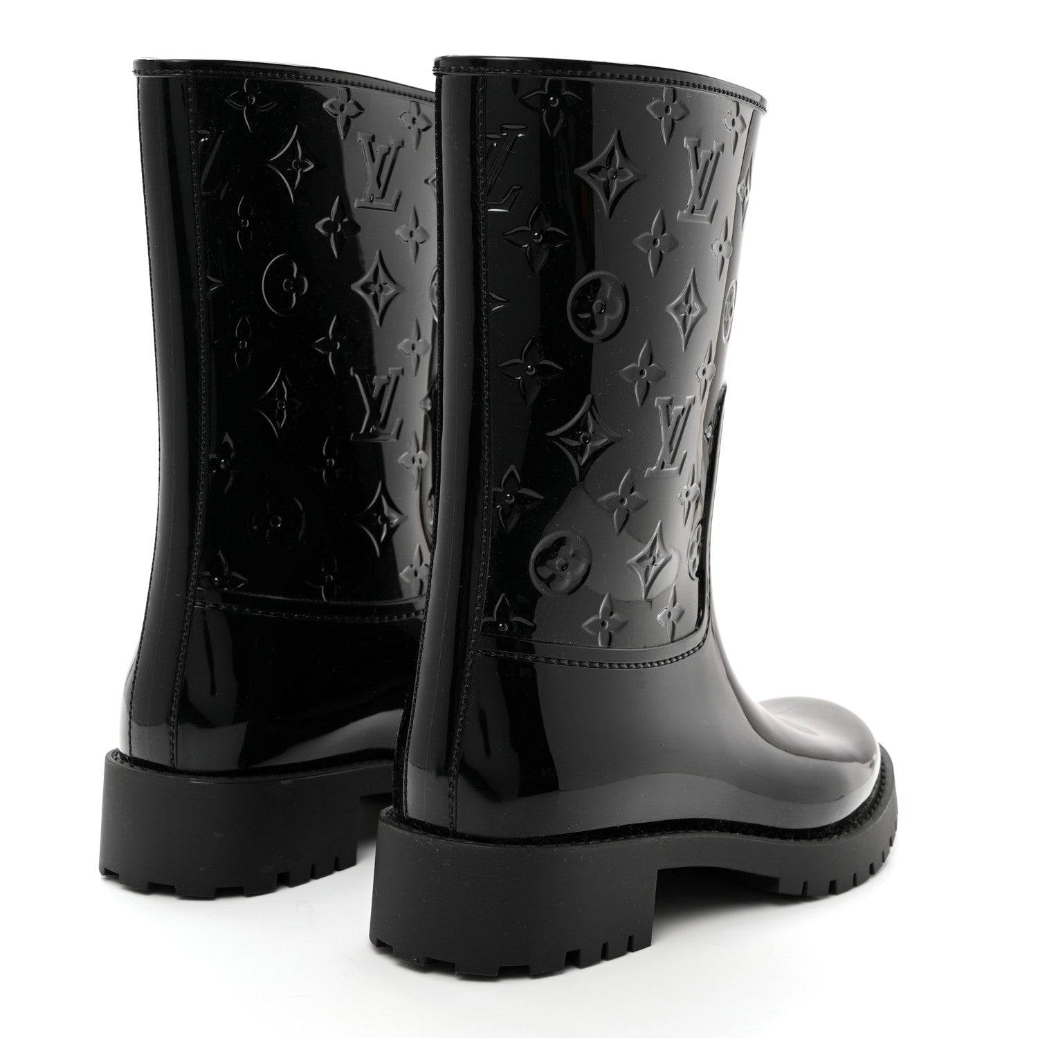 Louis Vuitton Rubber Embossed Monogram Drops Flat Half Boots 41 Black 4 of 7