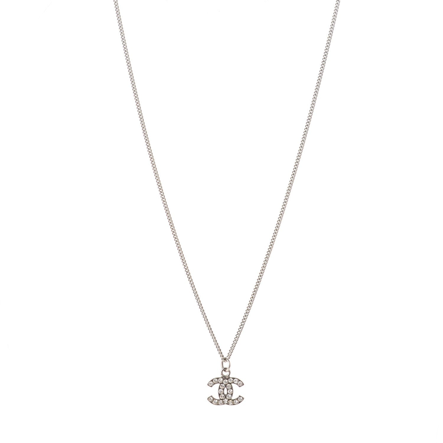 Chanel Crystal Timeless CC Necklace Silver 1 of 4
