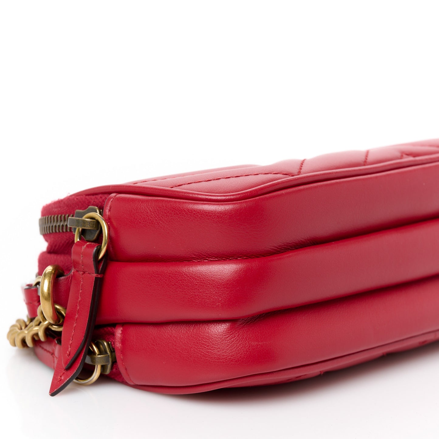 Calfskin Matelasse Mini GG Marmont Chain Crossbody Bag Hibiscus Red