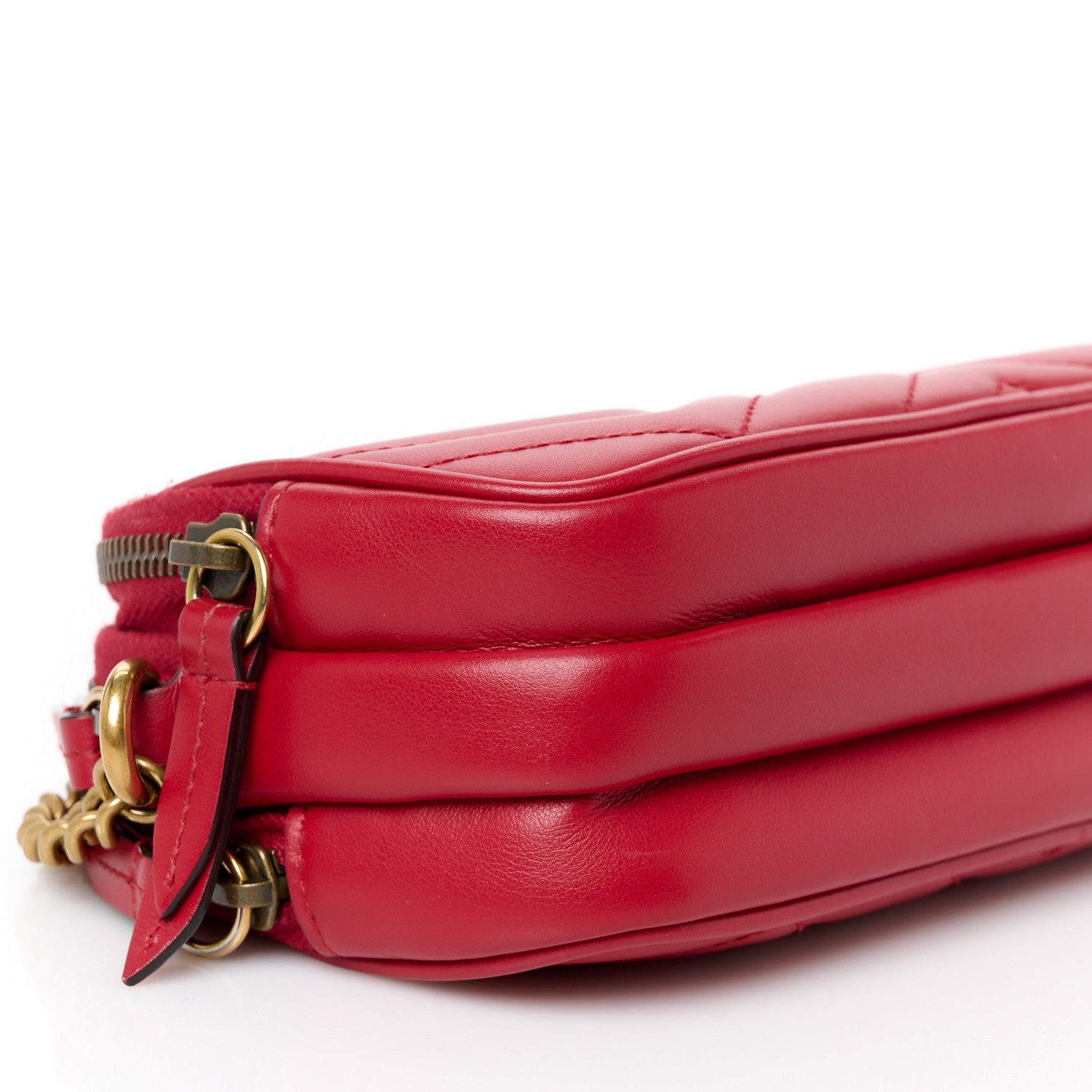 Gucci Calfskin Matelasse Mini GG Marmont Chain Crossbody Bag Hibiscus Red 11 of 12