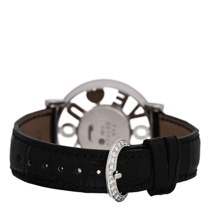 Chopard 18K White Gold Alligator Diamond Pave 36mm Happy Diamonds I LOVE YOU Quartz Watch 3 of 4