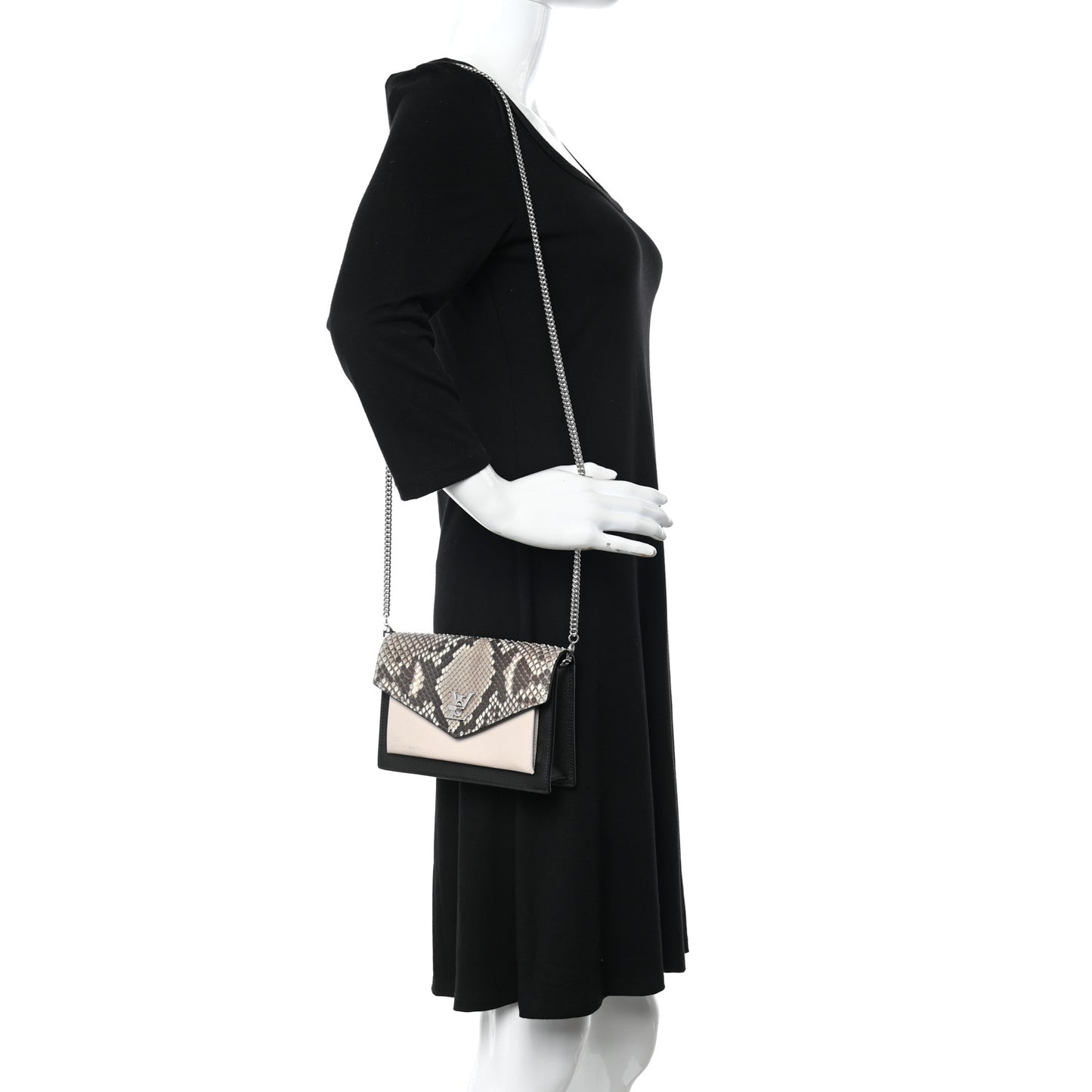 Soft Calfskin Snakeskin My Lockme Chain Bag BB Black White Beige