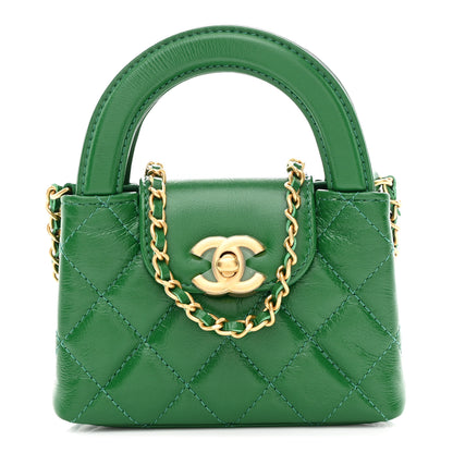 Chanel Shiny Aged Calfskin Quilted Mini Nano Kelly Shopper Green 1 of 10