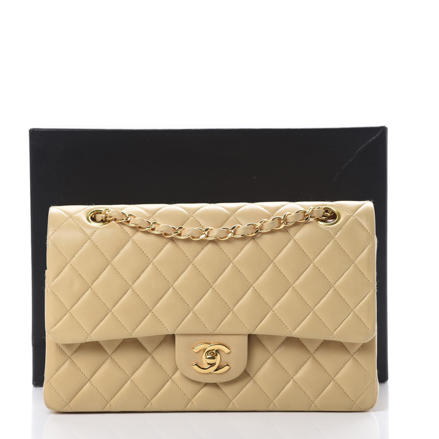 Chanel Lambskin Quilted Medium Double Flap Beige 16 of 16