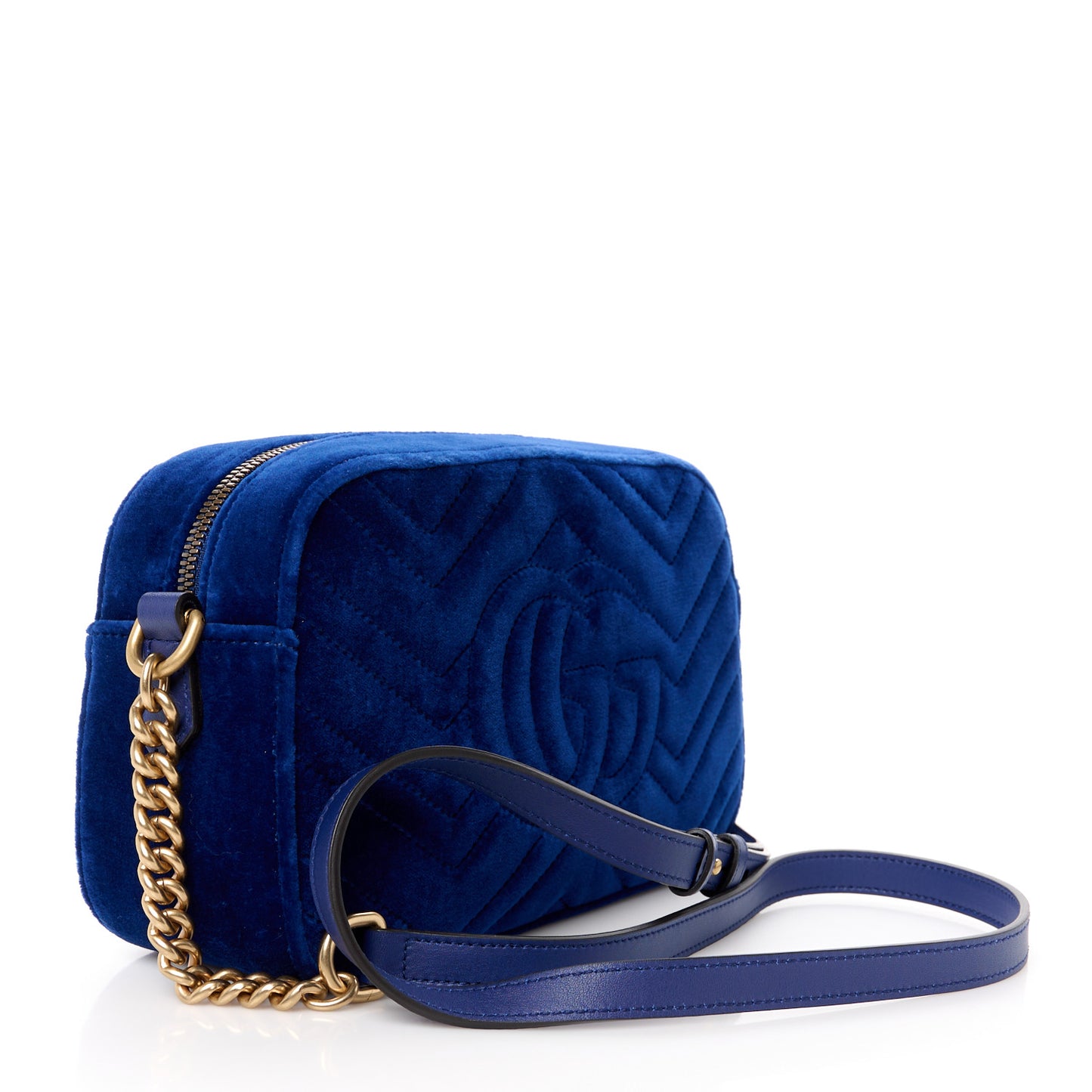 Velvet Matelasse Small GG Marmont Chain Shoulder Bag Cobalt