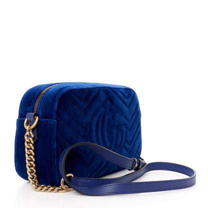 Gucci Velvet Matelasse Small GG Marmont Chain Shoulder Bag Cobalt 3 of 11