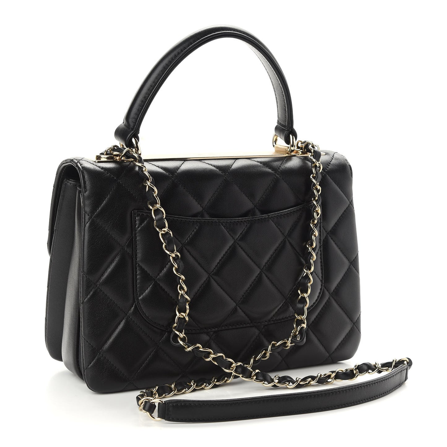 Lambskin Quilted Small Trendy CC Dual Handle Flap Bag Black