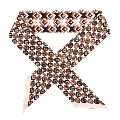 Gucci Silk Twill Isometric G Neck Bow Scarf Brown Ivory 1 of 6