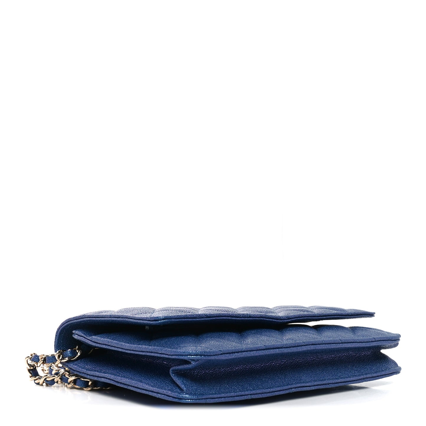 Iridescent Caviar Quilted Wallet on Chain WOC Blue
