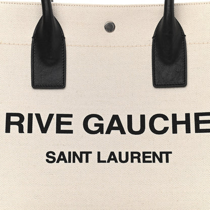 Saint Laurent Linen Calfskin Small Rive Gauche Tote Greggio Natural 8 of 11