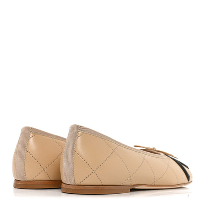 Chanel Lambskin Quilted CC Cambon Ballet Flats 39 Beige Black 4 of 8