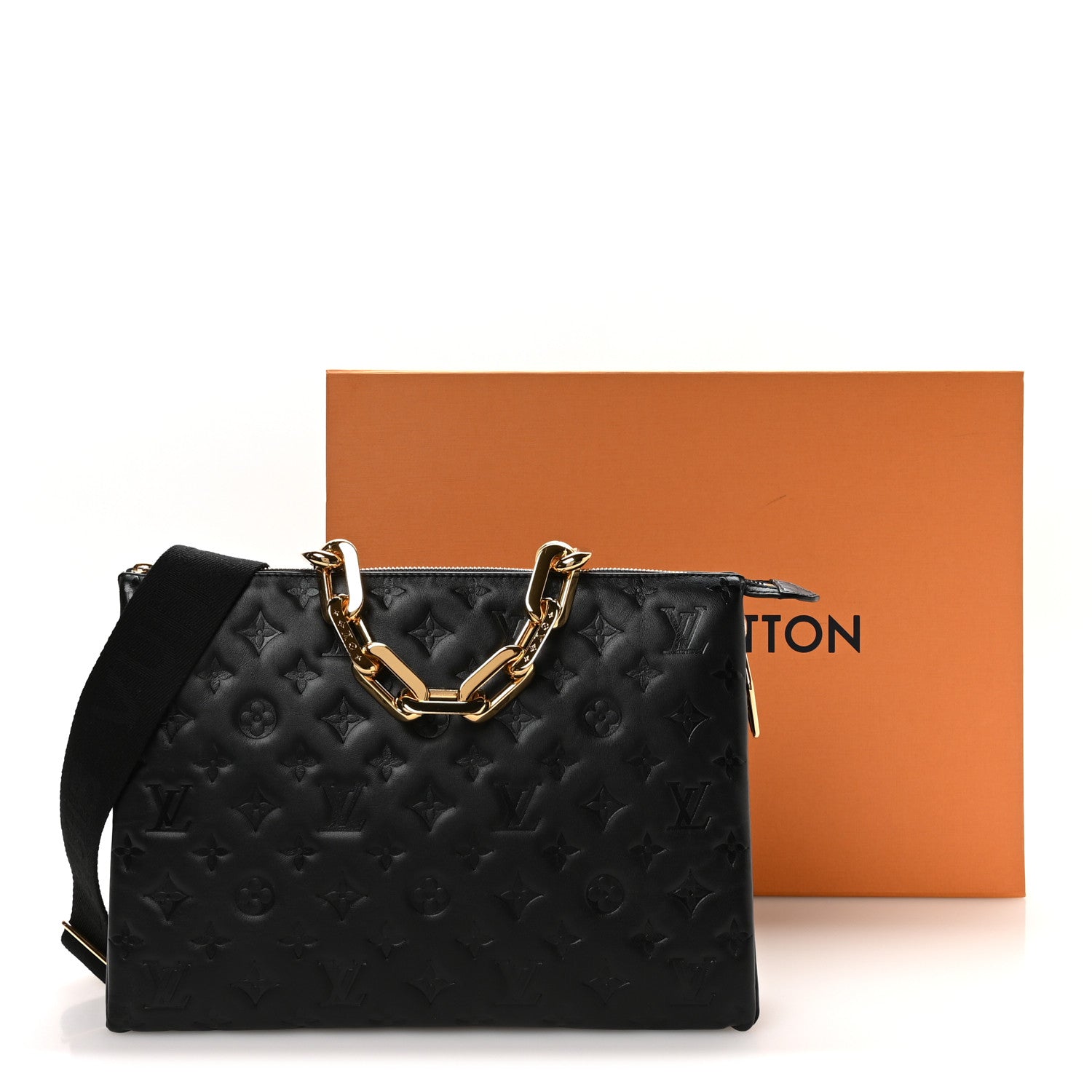 c*u様 Louis Vuitton モノグラム ケース Louis Vuitton Lambskin Embossed Monogram Coussin MM Black 1851269
