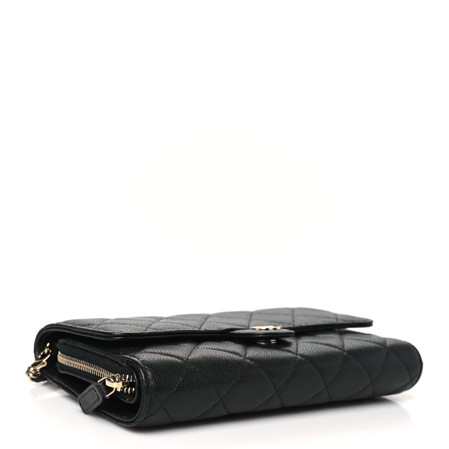 Caviar Quilted Phone Holder Wallet on Removable Chain Black