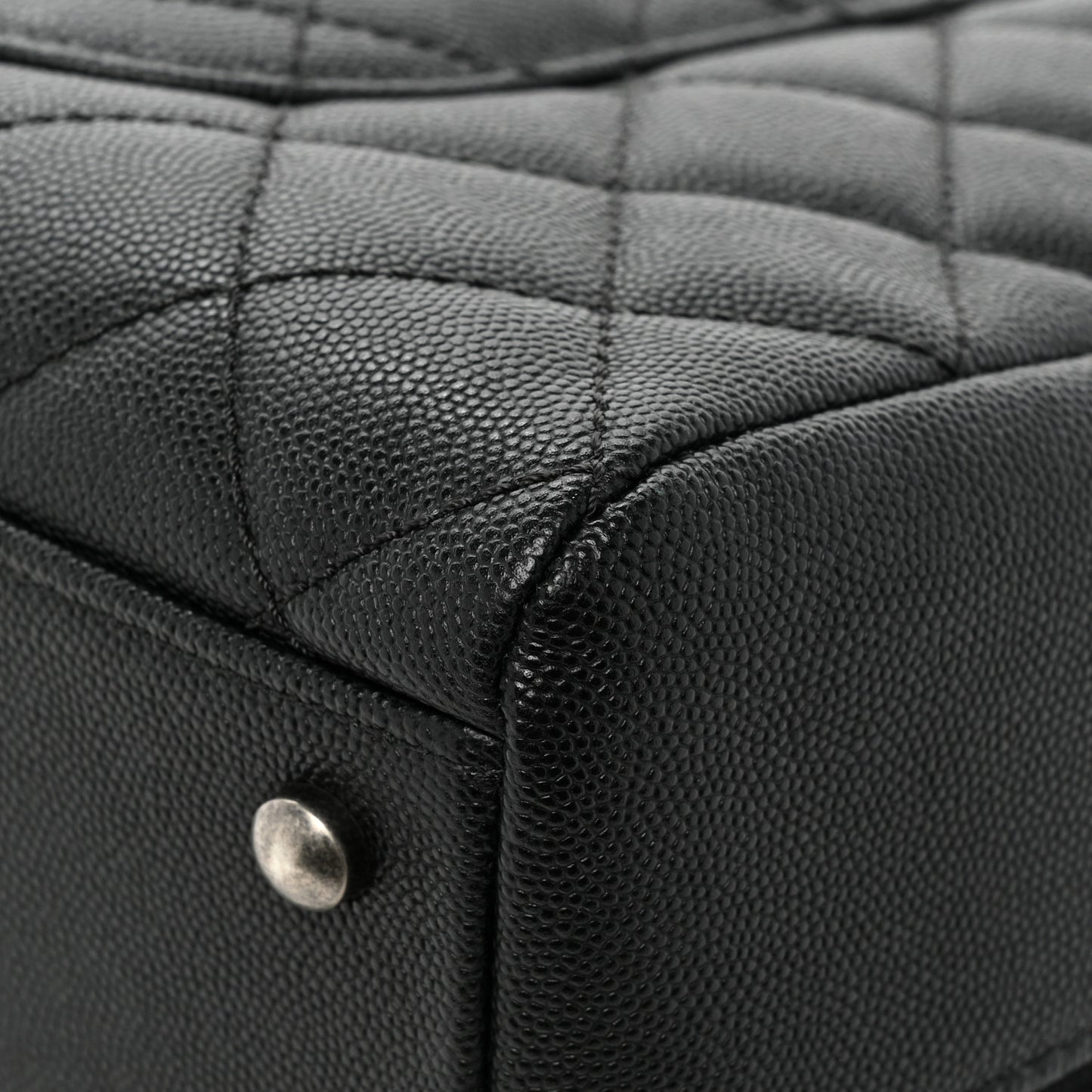 Caviar Lizard Quilted Coco Handle Bowler Black