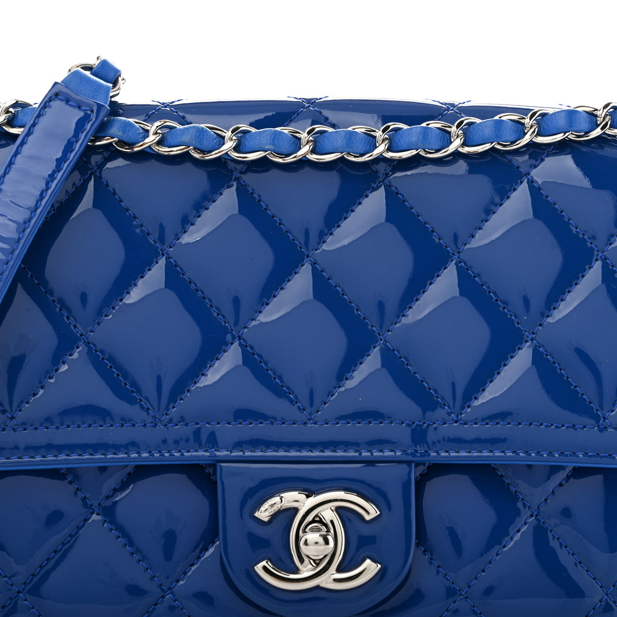 Chanel Patent Quilted Large Coco Shine Flap Blue 8 of 12