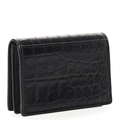 Saint Laurent Calfskin Crocodile Embossed Business Card Case Black 3 of 6