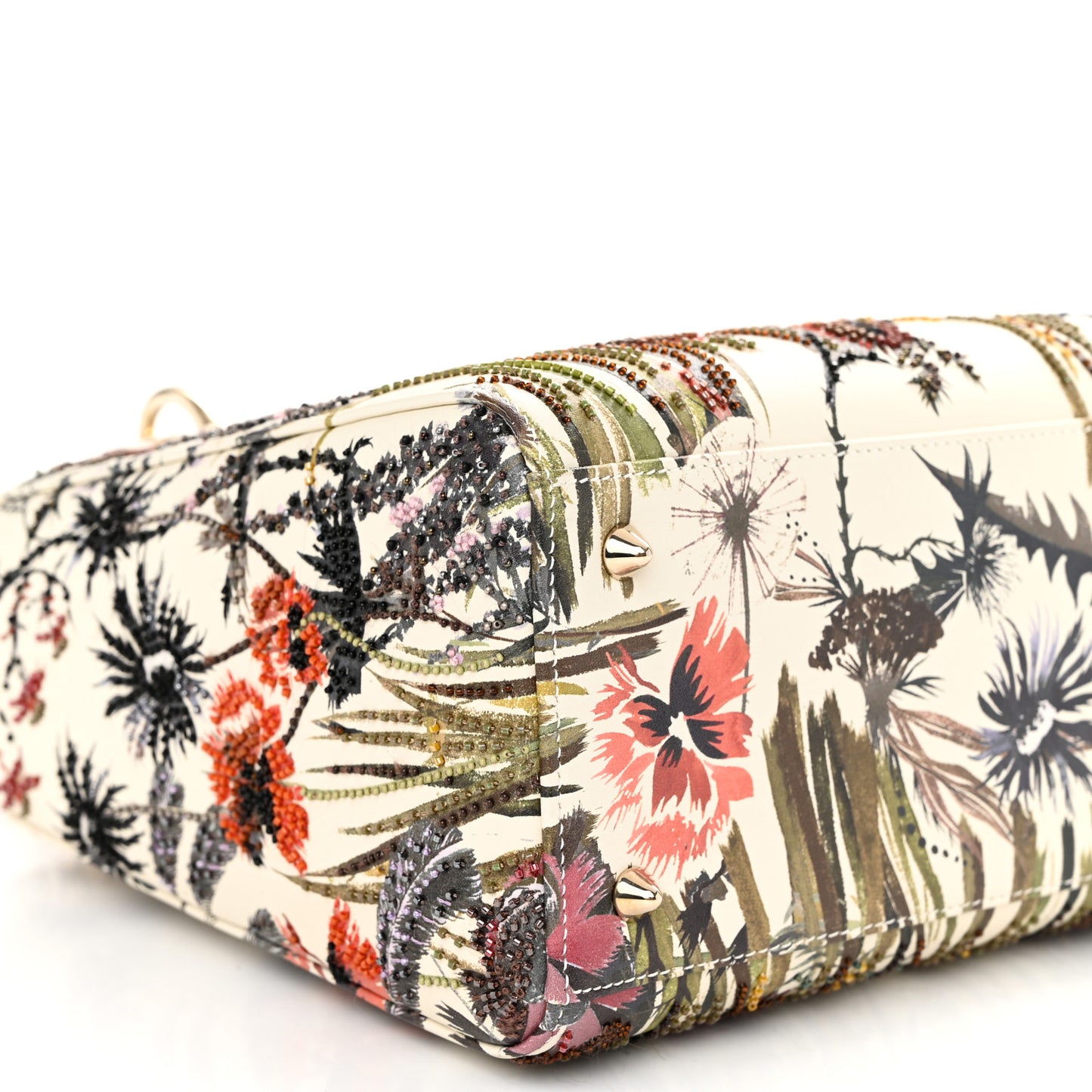 Calfskin Beaded Embroidered Jardin Naturel Mini Lady Dior White Multicolor