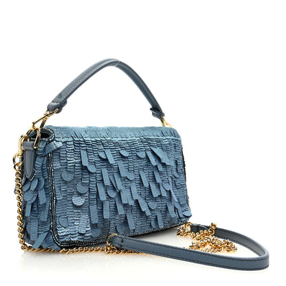 Fendi Denim Effect Sequin Paillettes Shiny Nappa Sex and the City Mini Baguette Blue 3 of 10