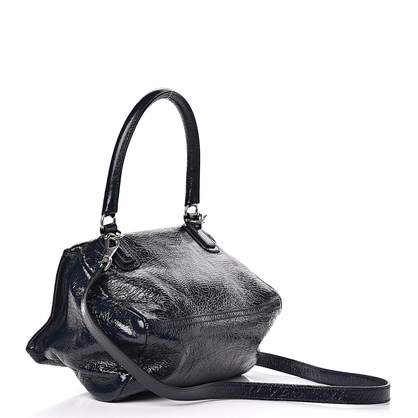 Patent Lambskin Small Pandora Deep Blue