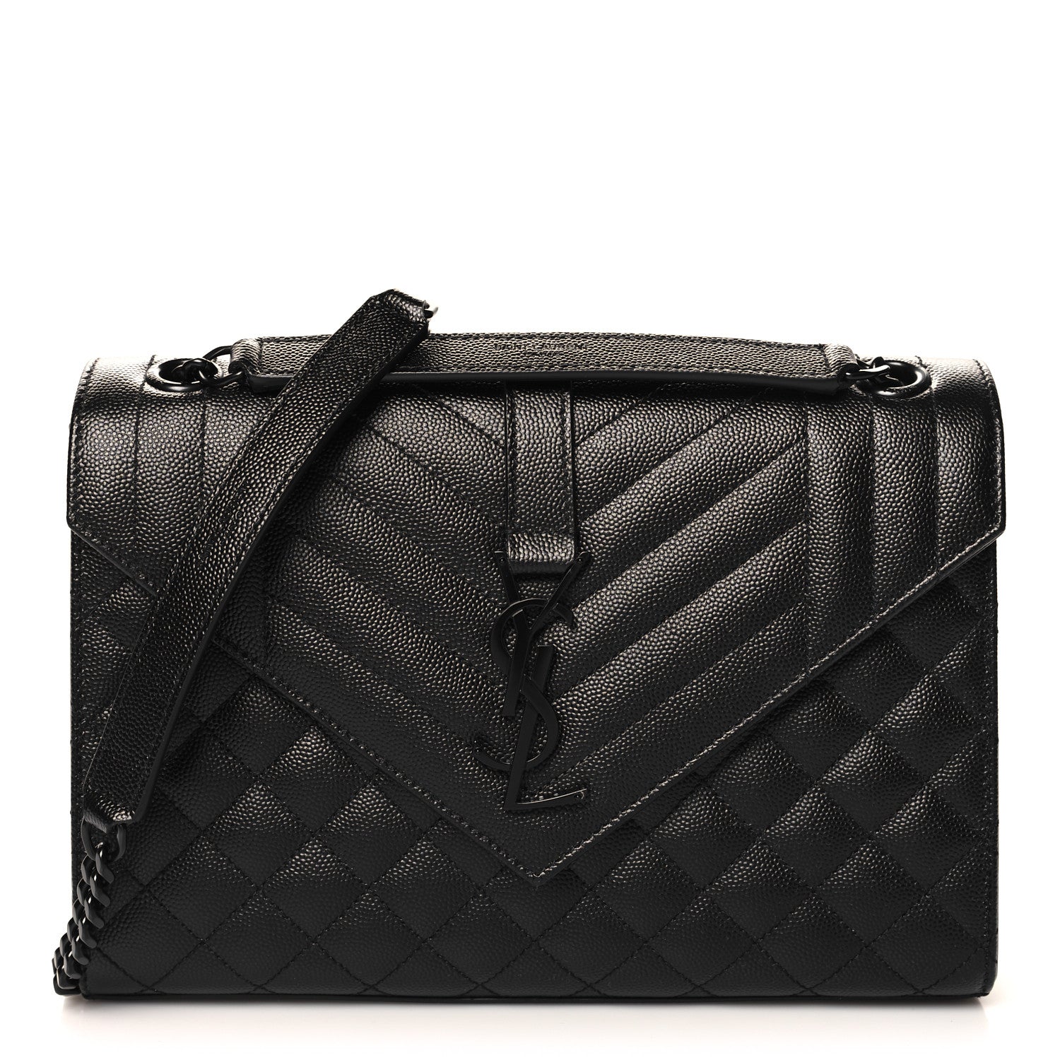 Saint Laurent Grain De Poudre Textured Mixed Matelasse Triquilt Medium Monogram Monochrome Satchel Black 1 of 9