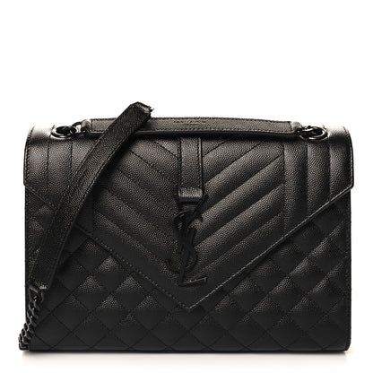 Saint Laurent Grain De Poudre Textured Mixed Matelasse Triquilt Medium Monogram Monochrome Satchel Black 1 of 9